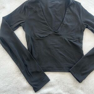 SHEIN Black V-Neck Long Sleeve Top
